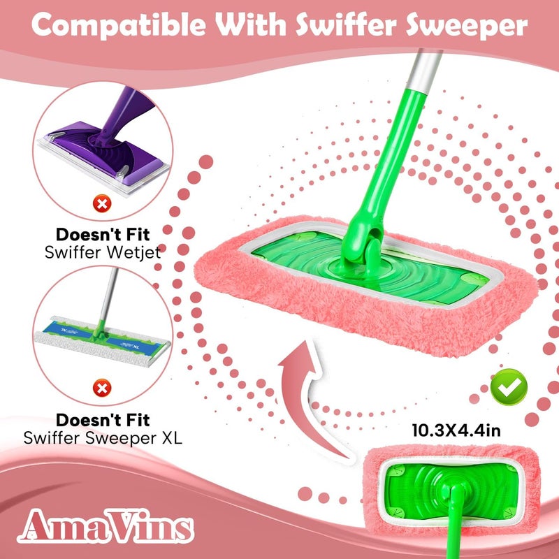 AmaVins 5 Pack Reusable Microfiber Mop Pads Compatible with Swiffer Sweeper, Wet and Dry Flat mop Cover, Washable Pads for Surface/Hardwood Floor Cleaning (Mop is Not Included) - Image 2